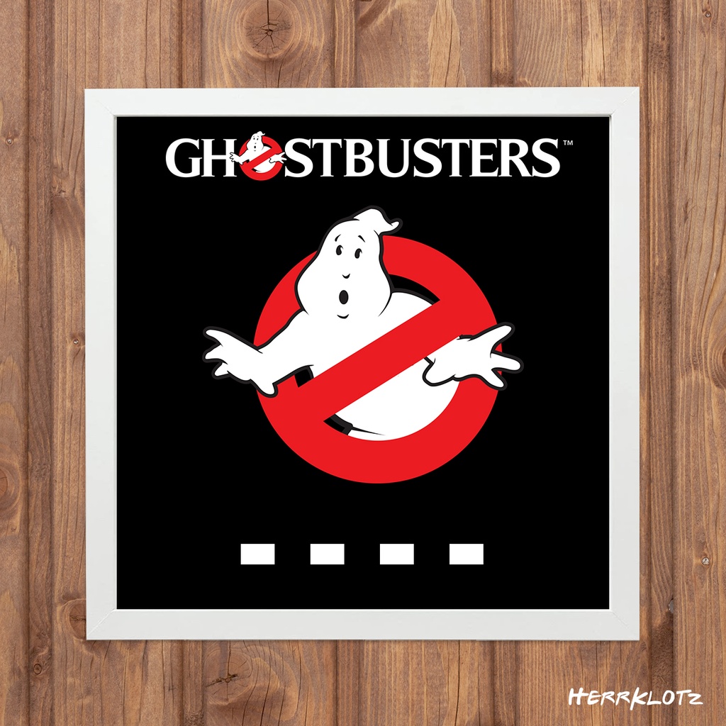 Displayrahmen für LEGO® Ghostbusters Minifiguren - Motiv: Logo Classic (Weiß)