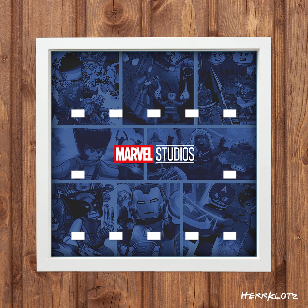 Displayrahmen für LEGO® Minifiguren Serie Marvel - Motiv: Comics (Weiß)