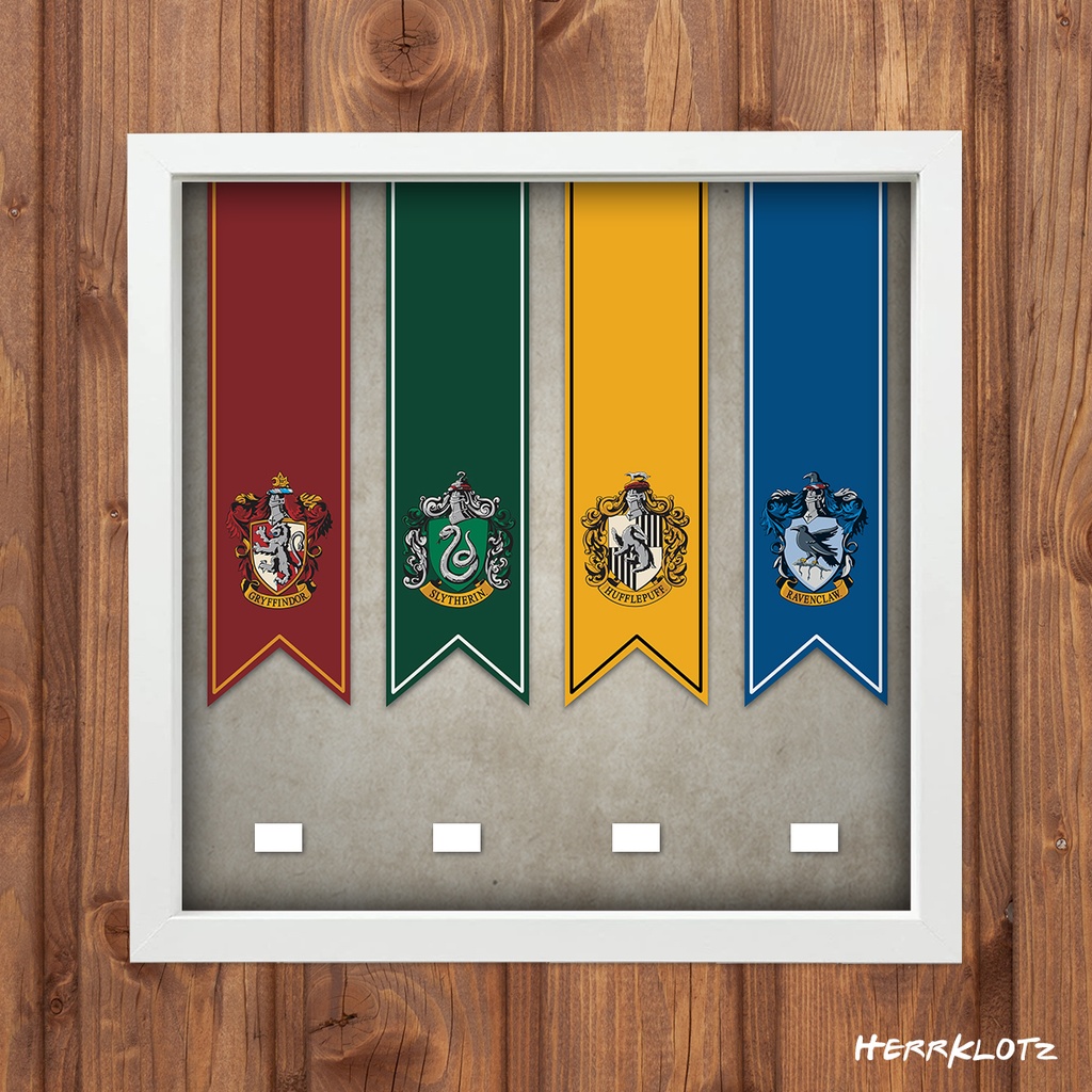 Displayrahmen für LEGO® Harry Potter Minifiguren - Motiv: Hogwarts Banner (Weiß)